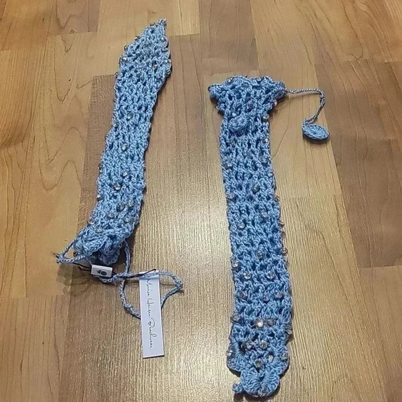 Monica Hansen x Revolve Swimwear Beach Gloves Crochet Mesh Rhinestone Baby Blue - Picture 6 of 12